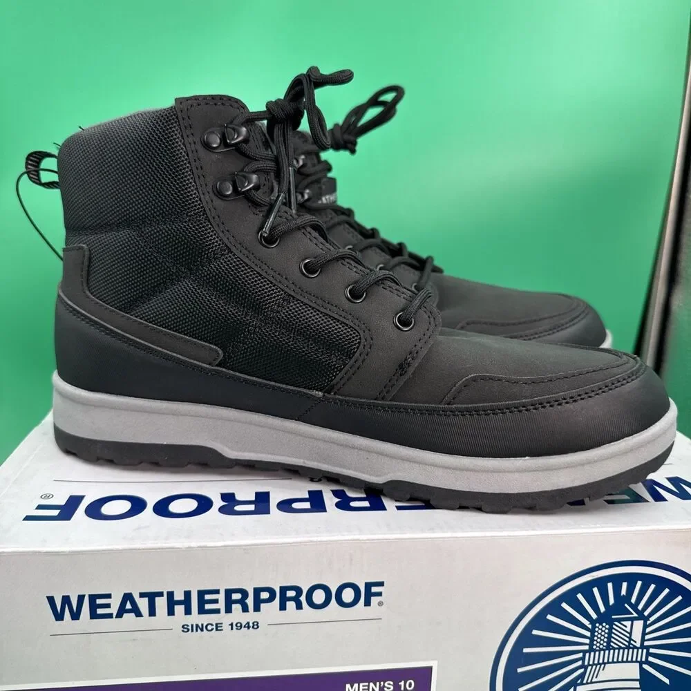 Weatherproof Jenkins Mens 10 Black Lace Up Memory Foam Hiking Boots NEW IN BOX